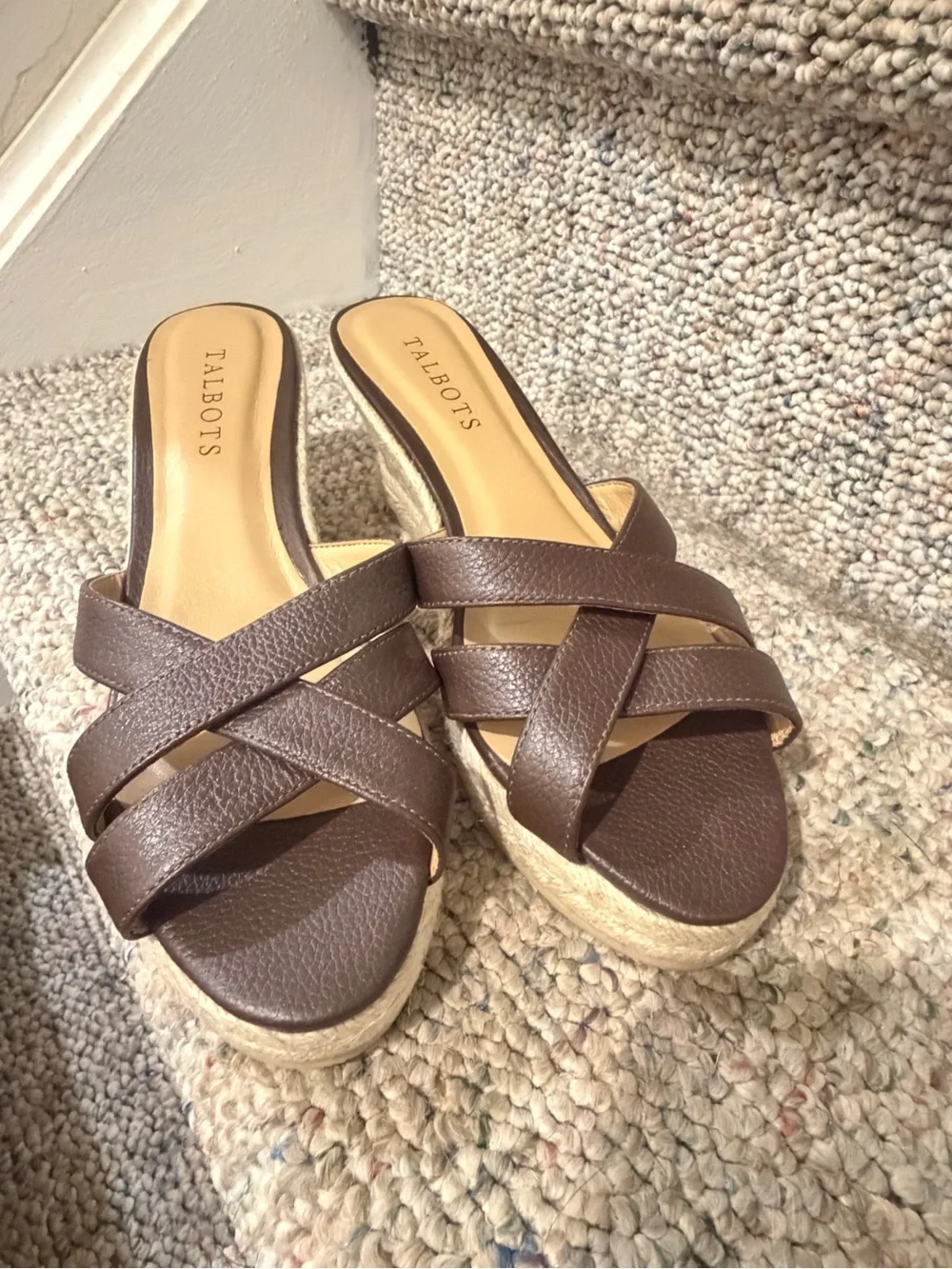 Talbots Women’s Brown Espadrille Wedge Slide Kitten Sandals